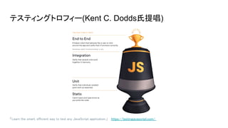 テスティングトロフィー(Kent C. Dodds氏提唱)
「Learn the smart, efficient way to test any JavaScript application.」 https://testingjavascript.com/
 