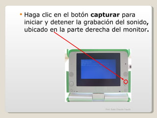 Haga clic en el botón  capturar  para iniciar y detener la grabación del sonido ,  ubicado en la parte derecha del monitor . Prof. Sulio Chacón Yauris 