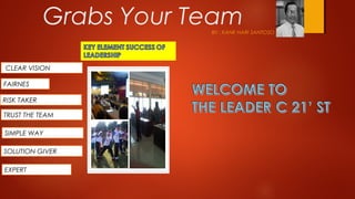 Grabs Your TeamBY : KANK HARI SANTOSO
CLEAR VISION
SIMPLE WAY
SOLUTION GIVER
RISK TAKER
FAIRNES
TRUST THE TEAM
EXPERT
 
