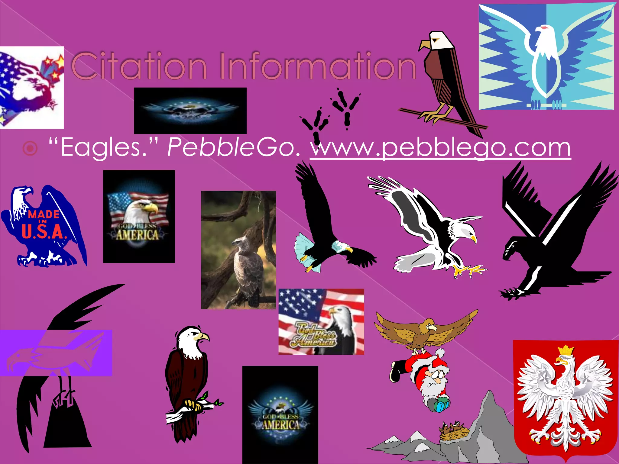 Citation Information“Eagles.” PebbleGo. www.pebblego.com