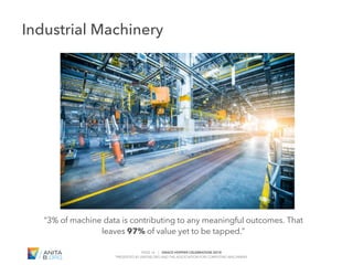 PAGE 16 | GRACE HOPPER CELEBRATION 2018
PRESENTED BY ANITAB.ORG AND THE ASSOCIATION FOR COMPUTING MACHINERY
#GHC18
“3% of machine data is contributing to any meaningful outcomes. That
leaves 97% of value yet to be tapped.”
Industrial Machinery
 
