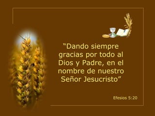 “ Dando siempre gracias por todo al Dios y Padre, en el nombre de nuestro Señor Jesucristo” Efesios 5:20 