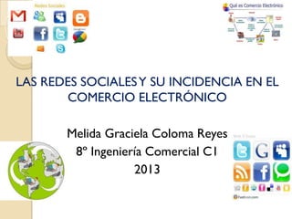 LAS REDES SOCIALES Y SU INCIDENCIA EN EL
       COMERCIO ELECTRÓNICO

       Melida Graciela Coloma Reyes
        8º Ingeniería Comercial C1
                   2013
 