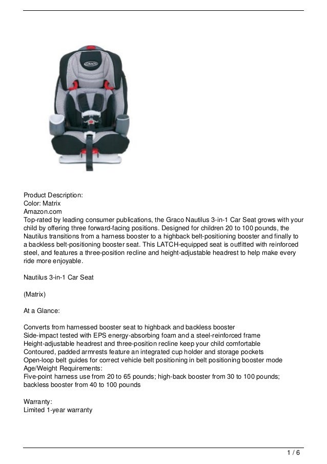 Graco Nautilus 3in1 Car Seat, Matrix