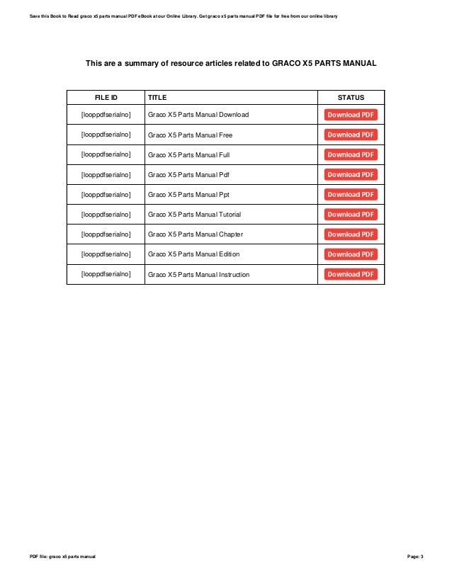 Graco x5 parts manual