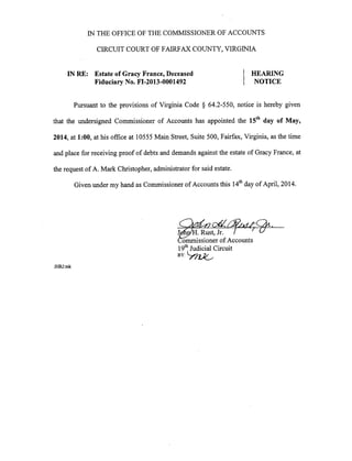 Gracy France Hearing Notice