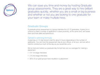 We can save you time and money by hosting Graduate
group assessments. They are a great way to hire brilliant
graduates qui...