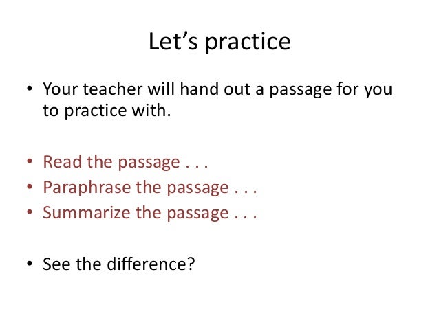Grad class paraphrasing, summarizing, and quoting slide share