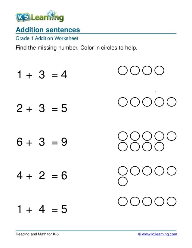 grade 1 addition sentences a