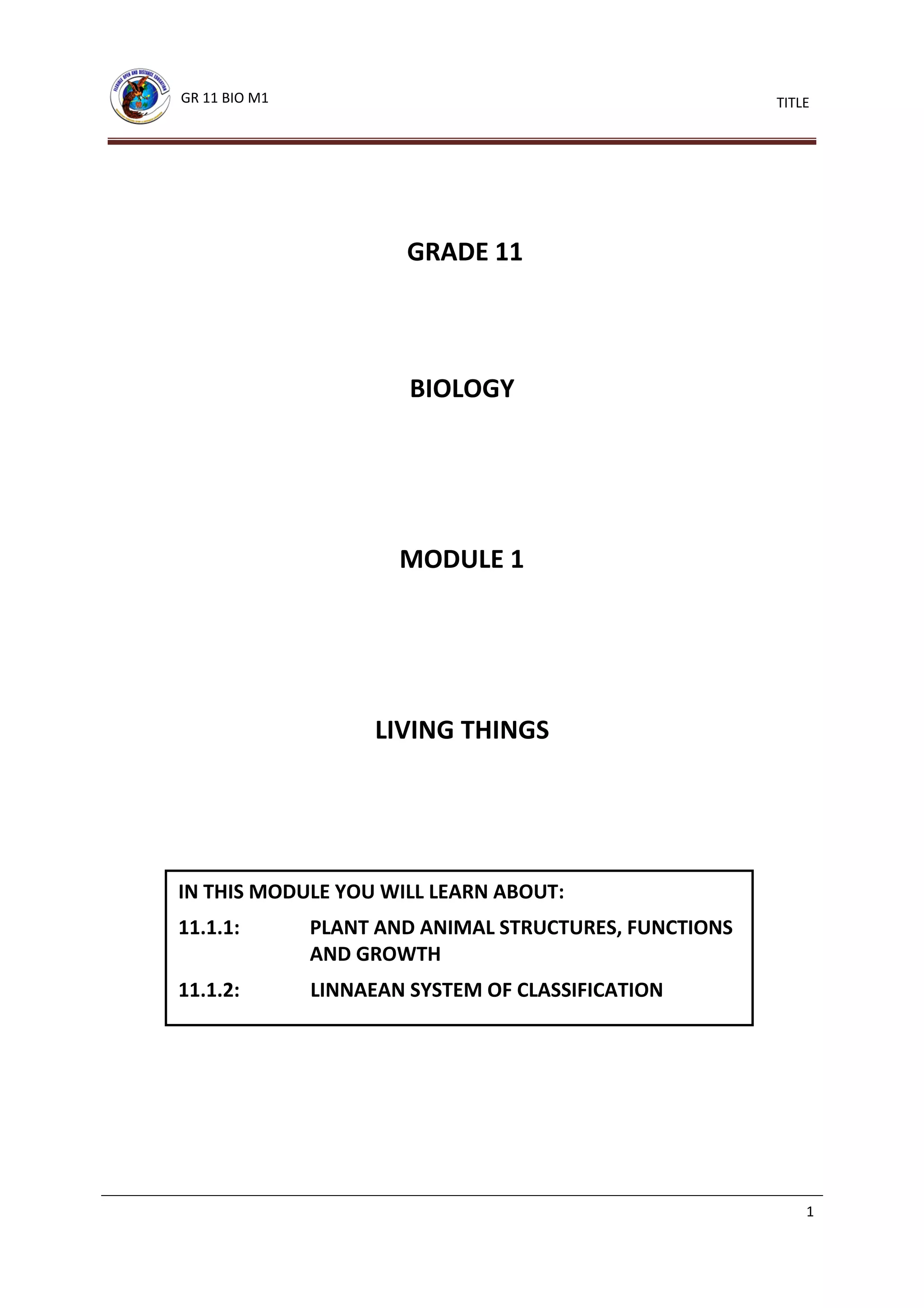 Grade 11 Biology Module1 Pdf