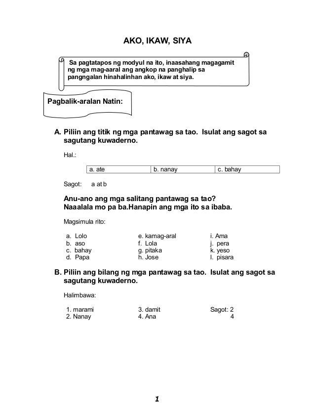 grade 4 filipino ako ikaw siya