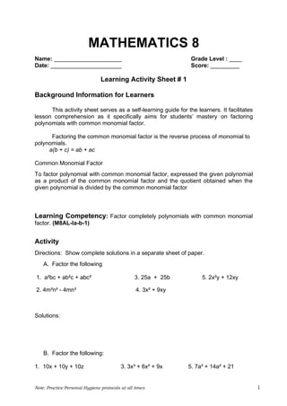 Grade 8 Mathematics Final Pdf
