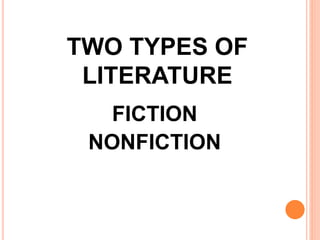 TWO TYPES OF
LITERATURE
FICTION
NONFICTION
 