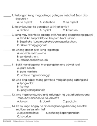 k to 12 grade 1 unang markahang pagsusulit