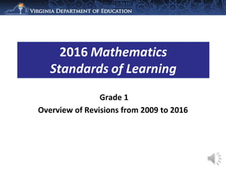 Grade 1
Overview of Revisions from 2009 to 2016
 
