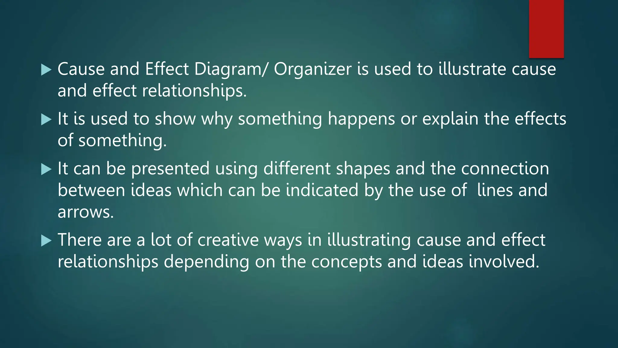 Different Advance Organizers (Venn Diagram and cause and effect diagram