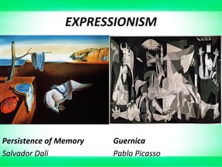 EXPRESSIONISM
(A Bold New Movement)
Sub-Movements:
1. Fauvism
- Uses bold, vibrant colors and visual
distortions.
2. Dadai...