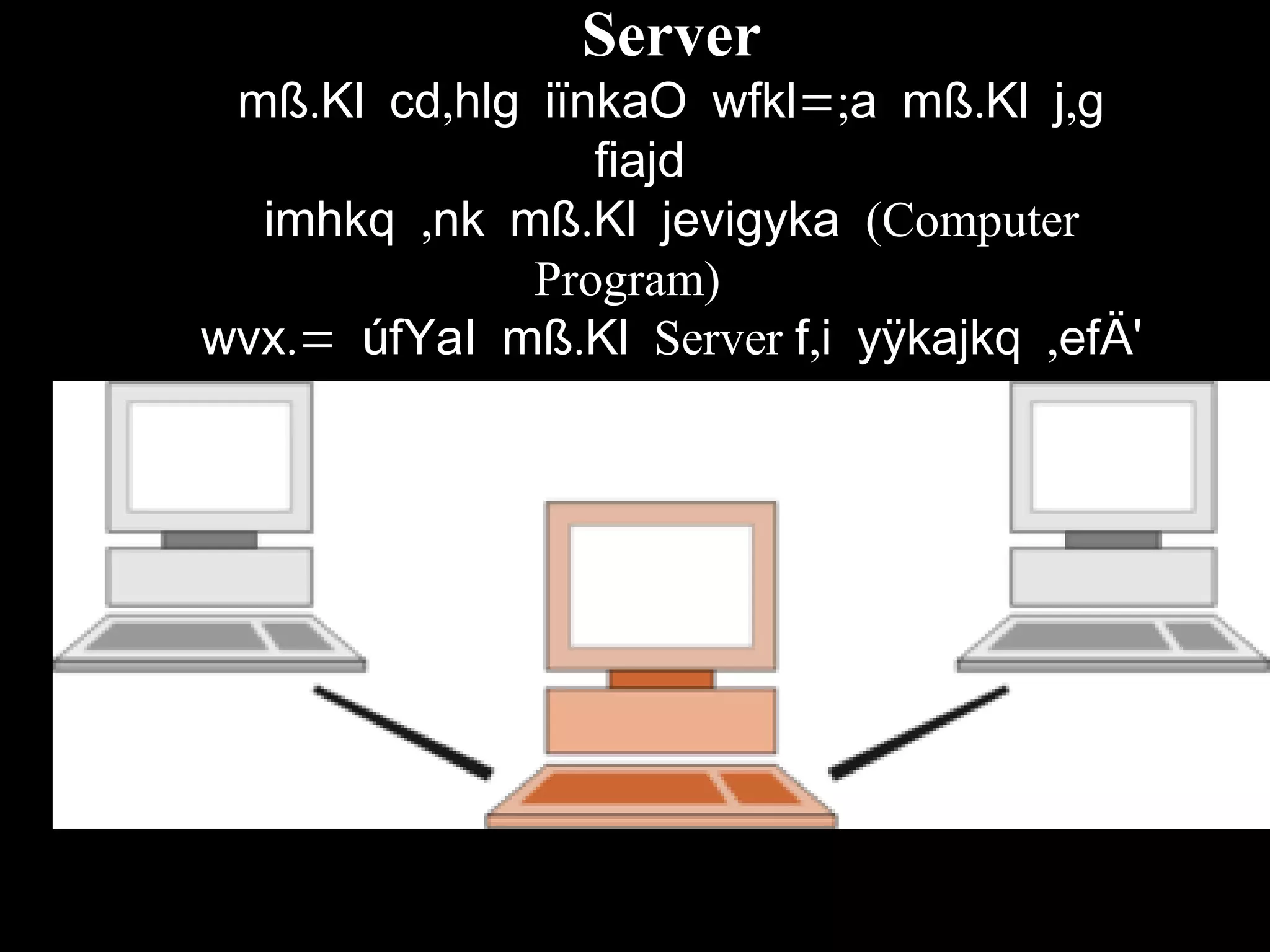 Server
. , =; . ,mß Kl cd hlg iïnkaO wfkl a mß Kl j g
fiajd
, .imhkq nk mß Kl jevigyka (Computer
Program)
.= .wvx úfYaI mß Kl Server , ,f i yÿkajkq efÄ'
Server
ClientClient
 