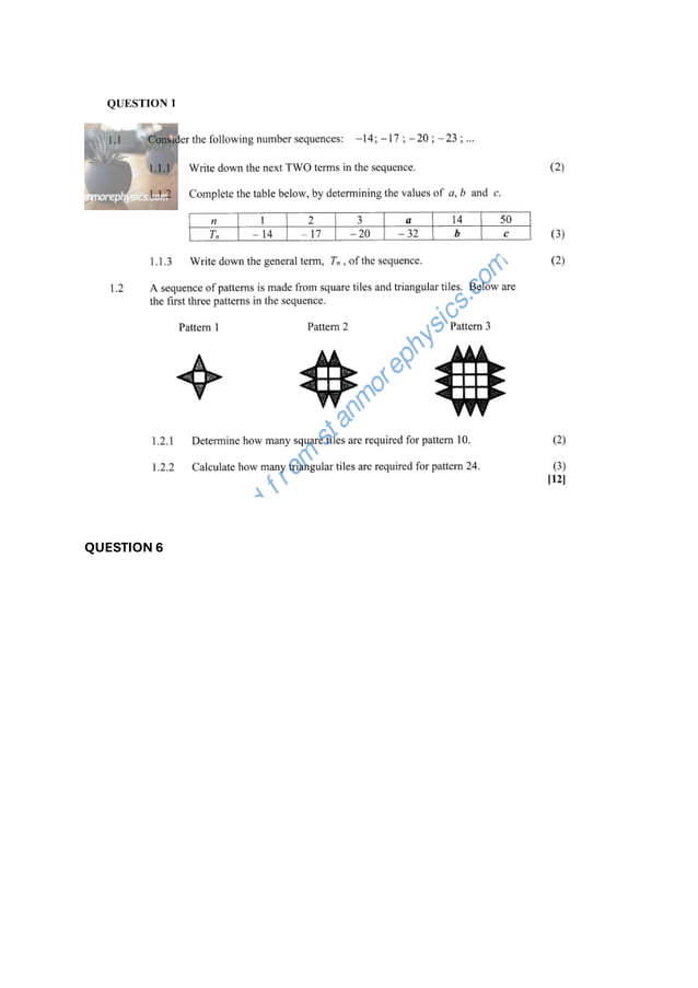 Grade 10m number patterns questions pdf