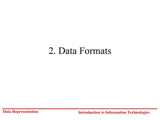 2. Data Formats

Data Representation

Introduction to Information Technologies

 