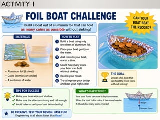 ACTIVITY 1
• Foil boat challenge.
 