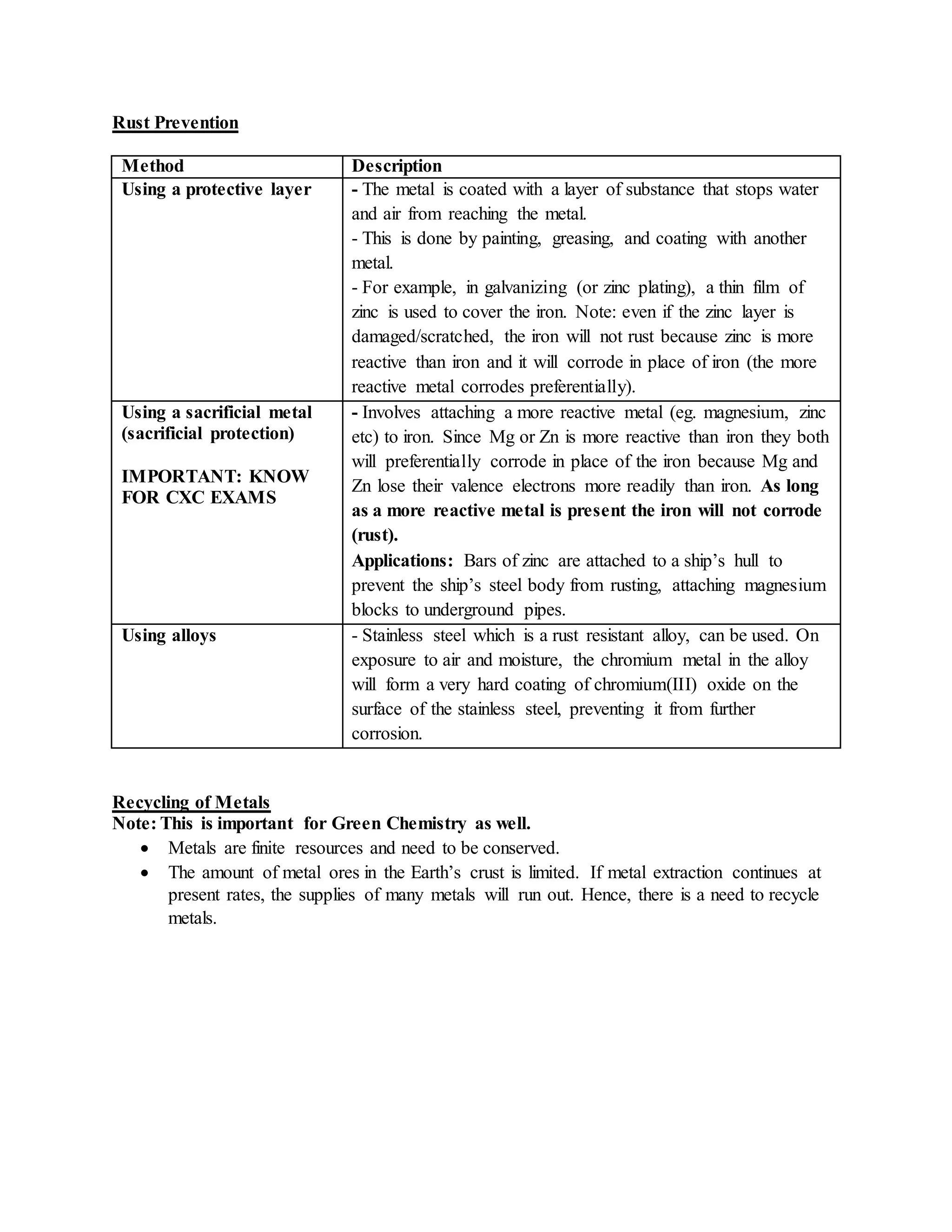 Grade 11 rusting and recycling | DOCX