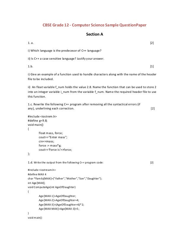 CBSE Grade12, Computer Science, Sample Question Paper