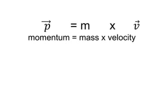 𝑝 = m x 𝑣
momentum = mass x velocity
 