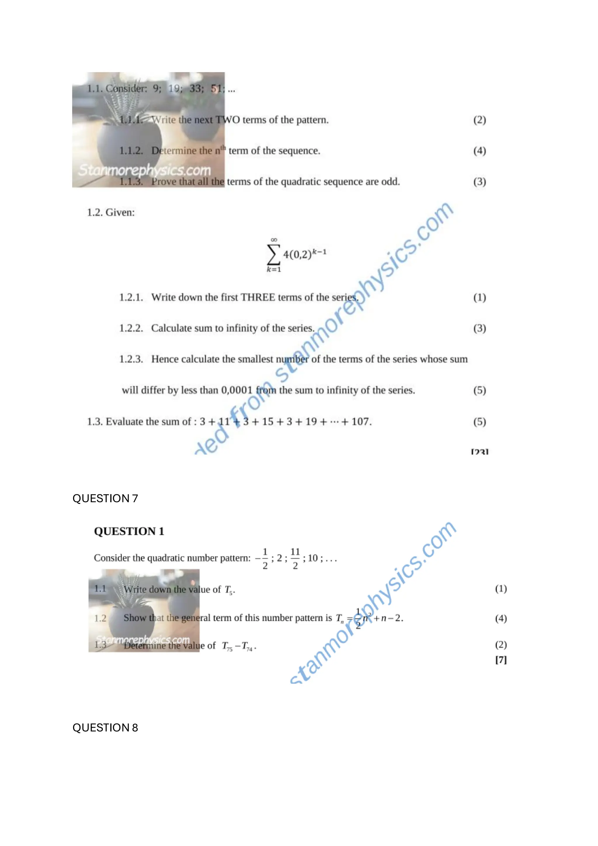Grade 12 paper 1 number patterns questions pdf
