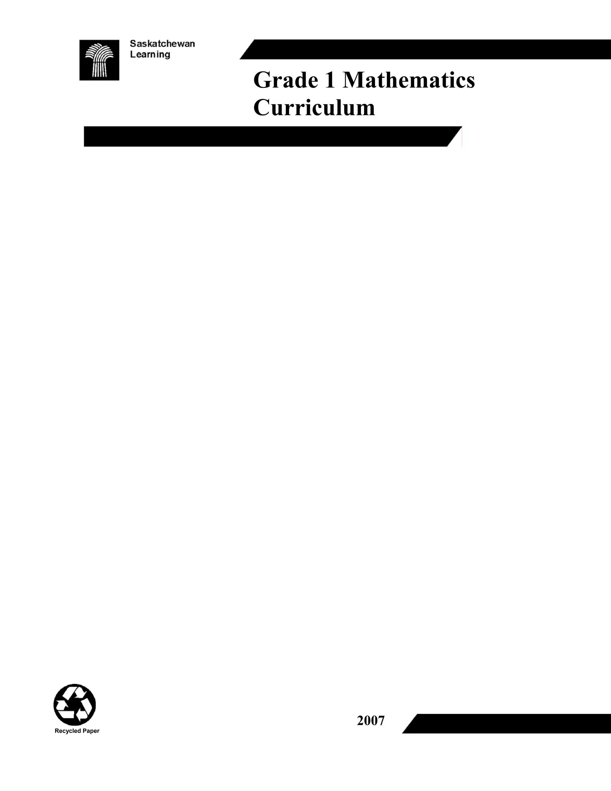 Grade 1 Mathematics Curriculum PDF