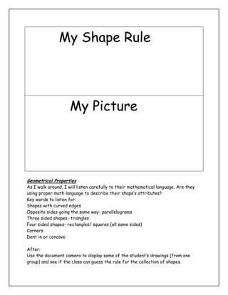 Assortment of shapes for classifying BLM 20-26