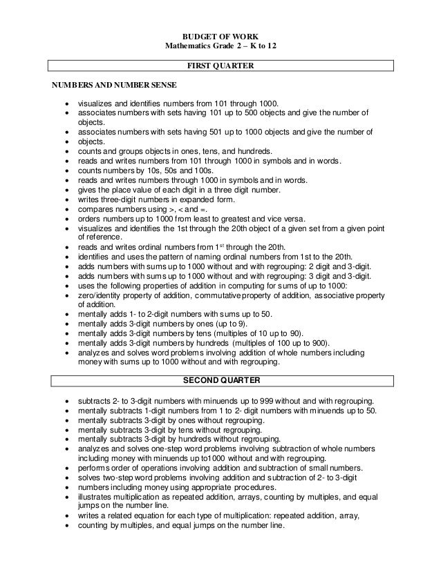 Worksheets Grade Two Math grade 2 budget of works in math work mathematics k to 12 first quarter numbers and number sense