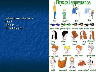 What does she lookWhat does she look
like?like?
She is ….She is ….
She has got….She has got….
 
