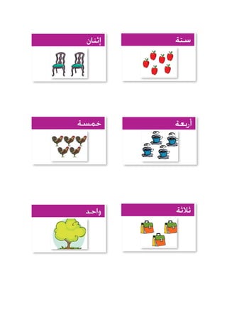 ‫ستة‬
‫واحد‬ ‫ثالثة‬
‫خمسة‬ ‫أربعة‬
‫إثنان‬
 