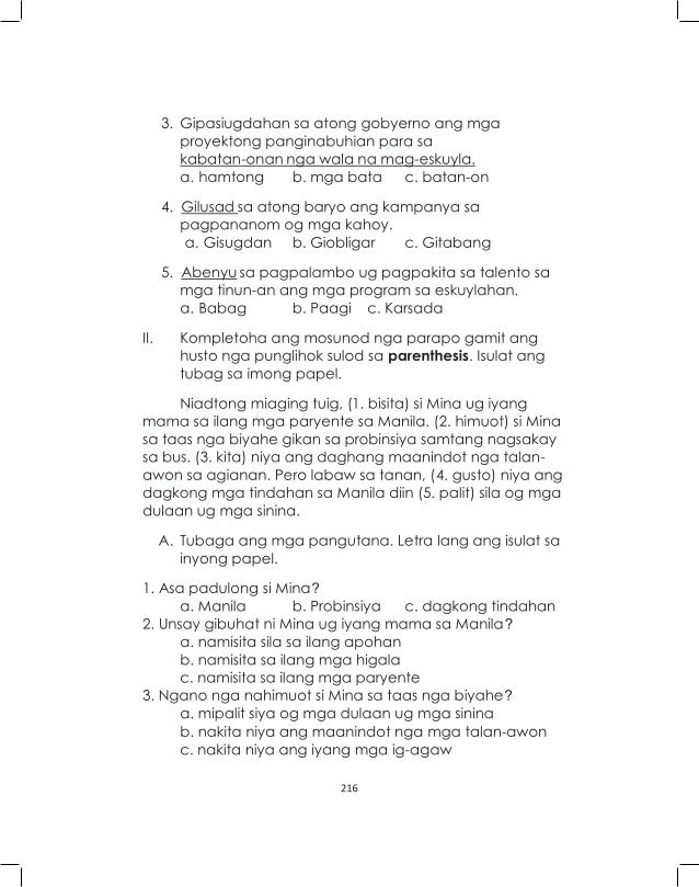 K To 12 Grade 3 Learner S Material In Mtb Mle Binisaya Mtb Quarter