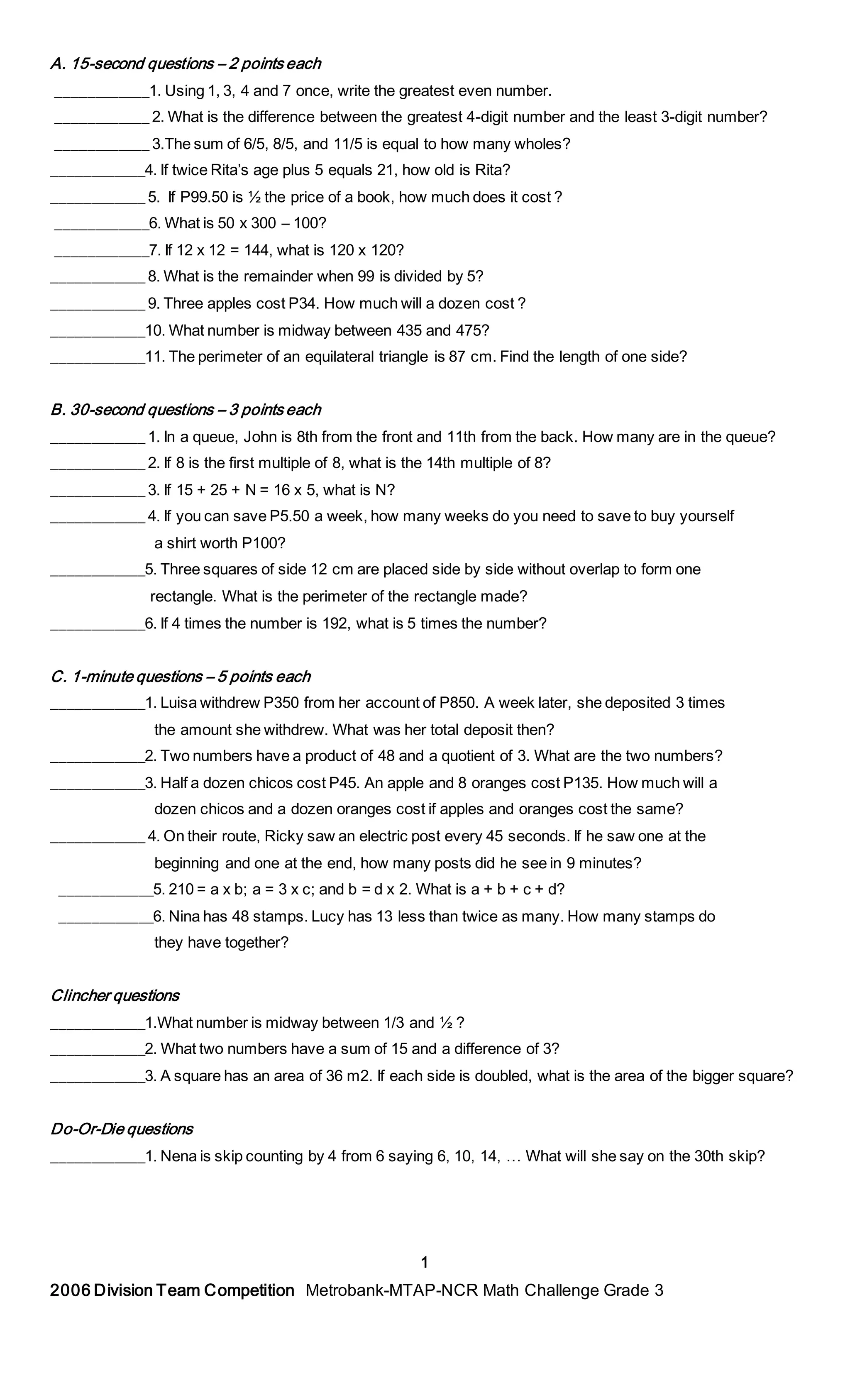 Grade 3 MTAP Reviewer | PDF