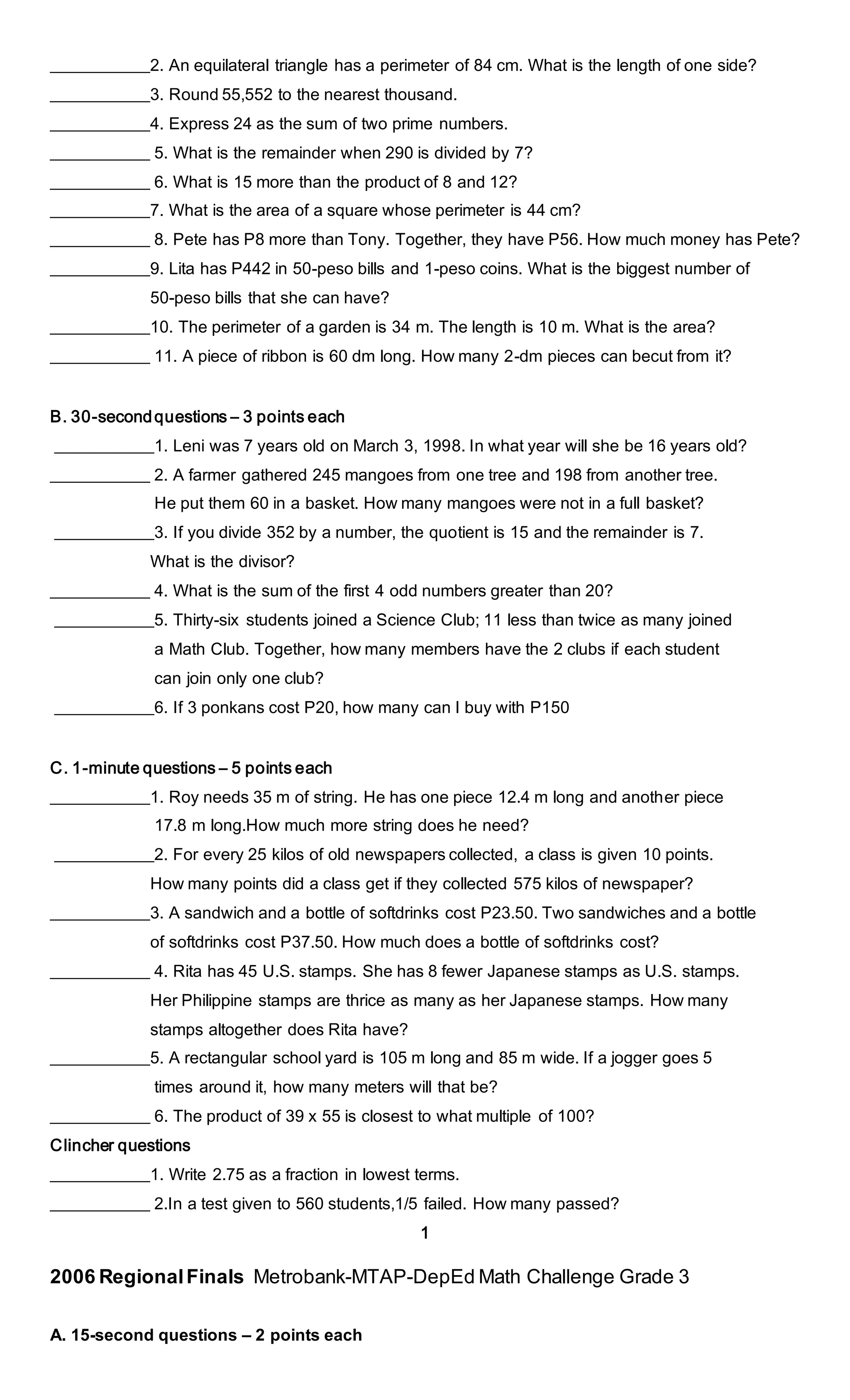 Grade 3 MTAP Reviewer | PDF