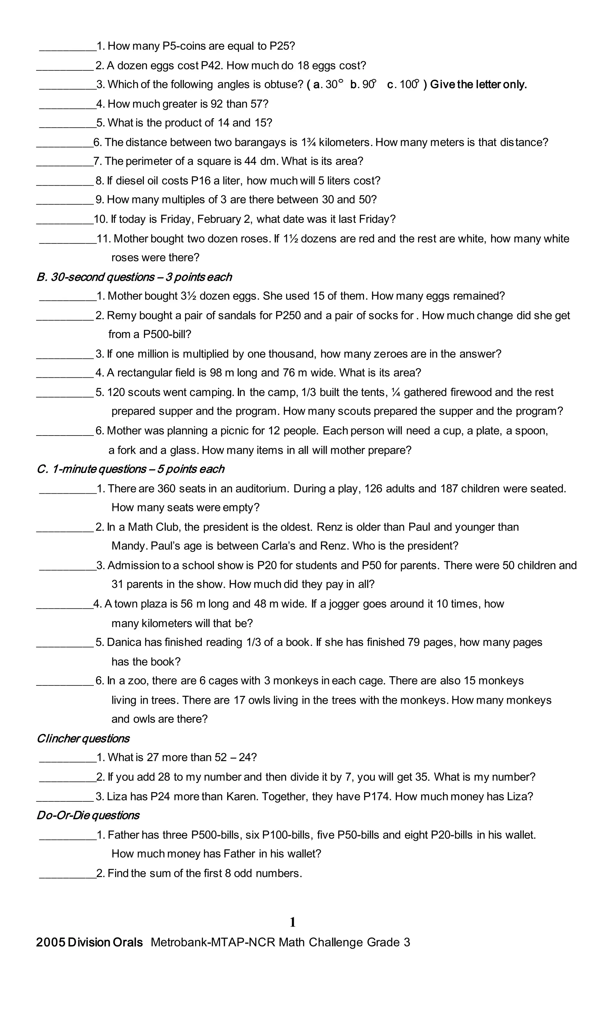 Grade 3 MTAP Reviewer | PDF