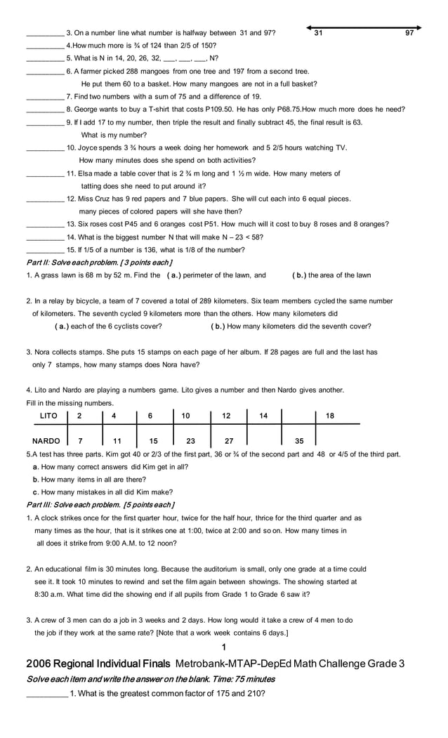 Grade 3 MTAP Reviewer | PDF