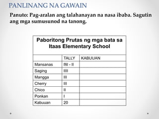 Grade 3 quarter 4 week 7.1 collects data on one variable using existing ...