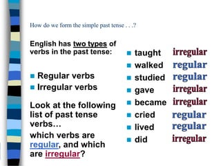 Grade 3 simple past tense of regular verbs