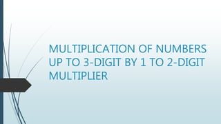 MULTIPLICATION OF NUMBERS
UP TO 3-DIGIT BY 1 TO 2-DIGIT
MULTIPLIER
 