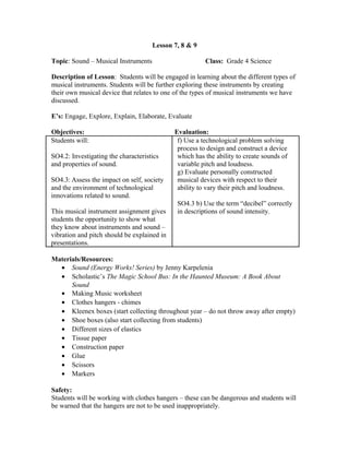 grade 4 science sound unit