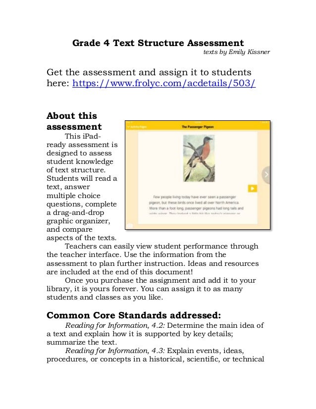 Grade 4 text structure assessment teaching guide