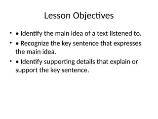 Grade 5 English Lesson On Main Ideas And Key Sentencess PPTX Grade 5 English Lesson On Main Ideas And Key Sentencess PPTX