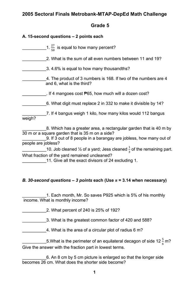 Grade 5 mtap reviewer | PDF