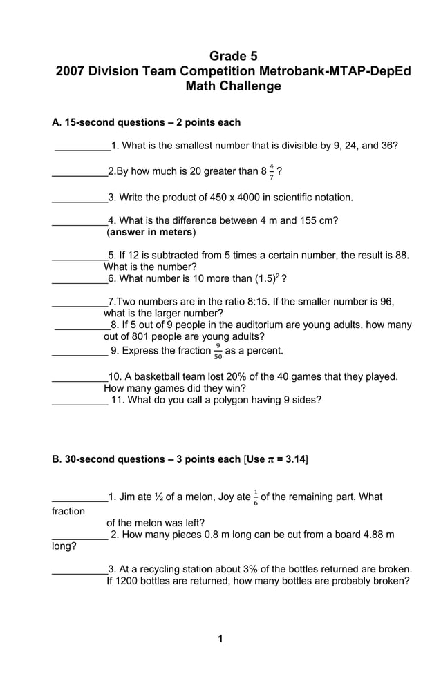 Grade 5 mtap reviewer | PDF