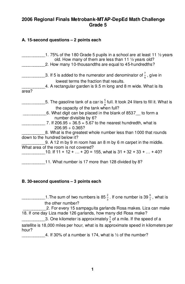 Latest Mtap Reviewer Grade 5