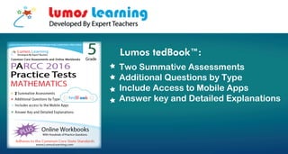 Two Summative Assessments
Additional Questions by Type
Include Access to Mobile Apps
Answer key and Detailed Explanations
Lumos tedBook™:
 