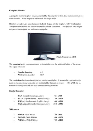 Components Of A Computer Monitor COMPUTER COMPONENTS | PDF